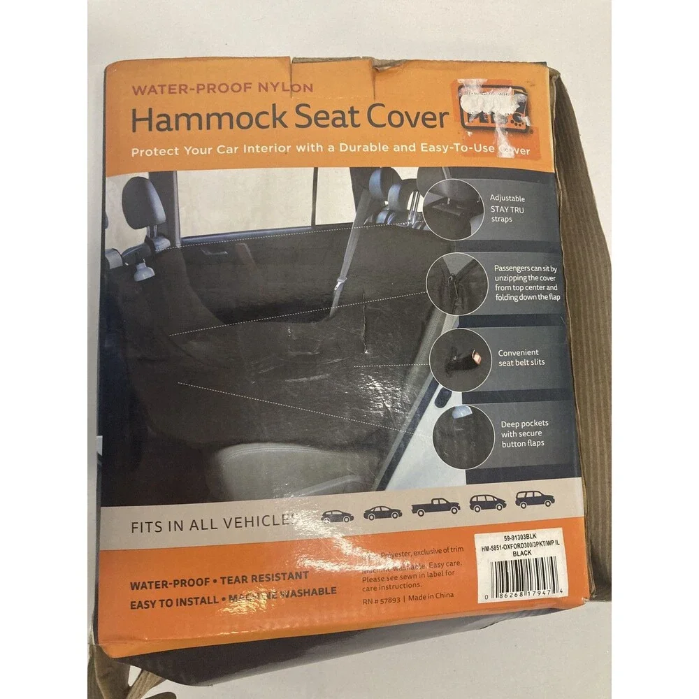 YES PETS Car Seat Cover Hammock Black Oxford Waterproof Nylon Bench Style NIB